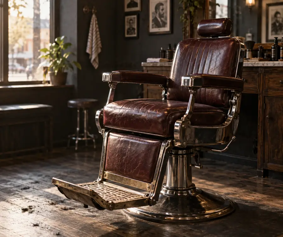 Leather barber chair in warm light