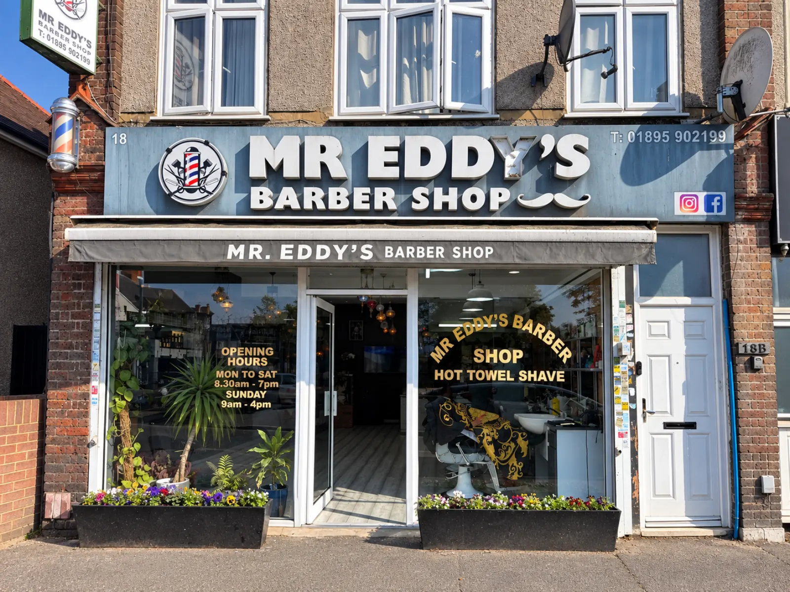 Mr Eddy's Barber Shop exterior at 18 New Broadway